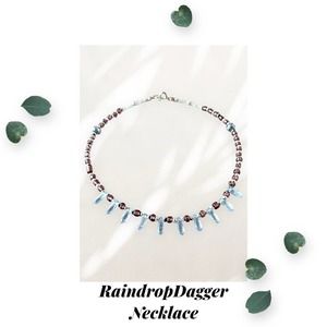 Raindrop Glass Dagger Choker Necklace - Purple and Blue